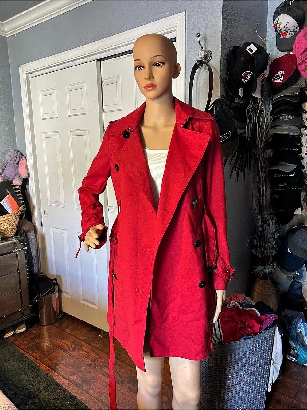 White House Black Market Red Trench Coat XXS